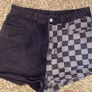 SHEIN/RomWe denim shorts.